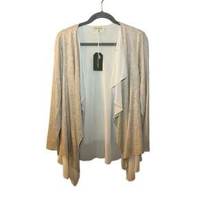 Pebble & Stone Cardigan Sweater Women L Beige Long Sleeve Open Front Rayon Blend